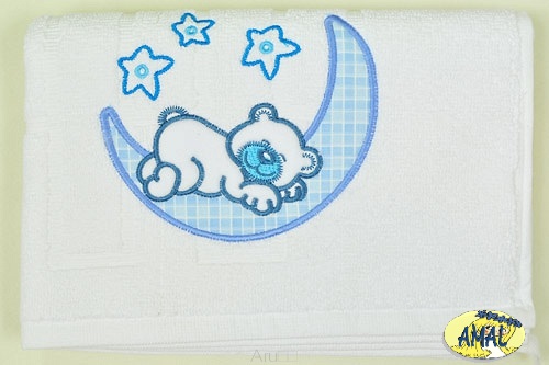 AMAL uteráčik s výšivkou, vzor MACKO I, modrý, 55x72 cm