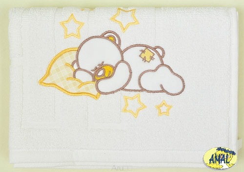 AMAL uteráčik s výšivkou, vzor MACKO II, žltý, 55x72 cm