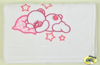 AMAL uteráčik s výšivkou, vzor MACKO II, ružový, 55x72 cm