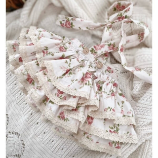 Mušelínová suknička na traky, s volánikmi a čipkou, Fairy roses
