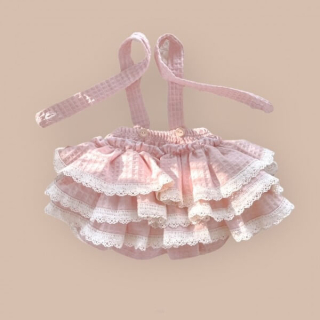 Bavlnená suknička na traky, s volánikmi a čipkou, Ružová