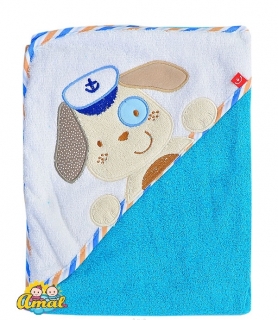 AMAL mäkký uteráčik BOBOBABY, Psík, modrý, 80x80 cm
