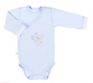 Eevi Dojčenské body s dlhým rukávom Newborn Macko modrý, 56
